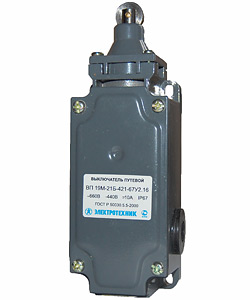 Выключатель путевой ВП19М-21Б-421-67 У2.16 четырёхполюсный, толкатель с роликом, 2з+2р, IP67
