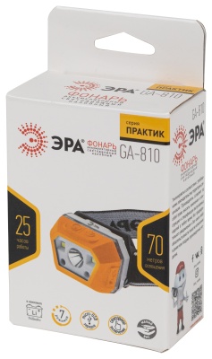 Фонарь налобный светодиодный 3Вт 400Лм IP40 SMD 4 режима аккумуляторный GA-810 желтый сенсорный micro-USB
