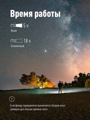 Фонарь-прожектор аккумуляторный , 5W LED, аккум. 3,7V 2,4 ah, 350Lm - 5 часов, 100m - 18 часа,