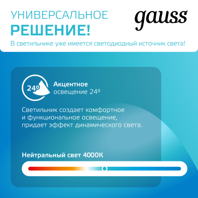 Светильник светодиодный трековый на шинопровод ДПО 20 Вт 1650 лм 4000К AC 220В Черный IP20 D85х210мм однофазный угол 24 грд Track Gauss