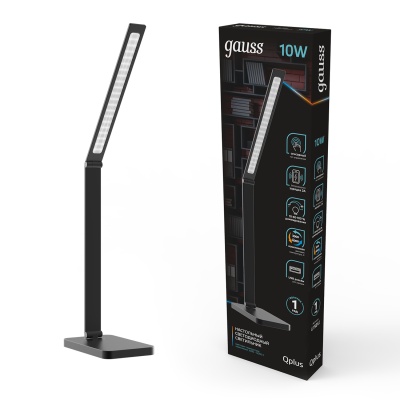 Светильник светодиодный настольный 10 Вт 600 лм 3000-6000К AC 220В Черный IP20 Металл, пластик складная стойка сенсорное управление яркости и температуры освещения беспроводная и USB зарядка телефона Qplus Gauss