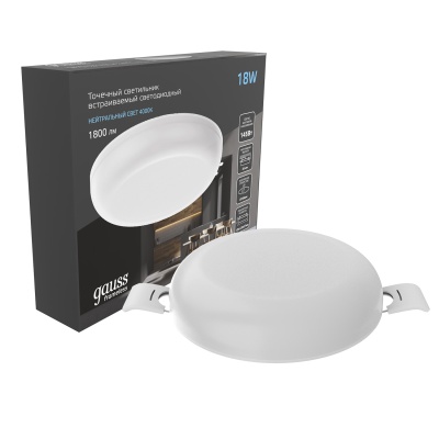 Светильник светодиодный ДВО 18 Вт 1800 лм 4000К AC 220В IP20 круг D120х27мм монт d106мм Пластик безрамочный Frameless Gauss