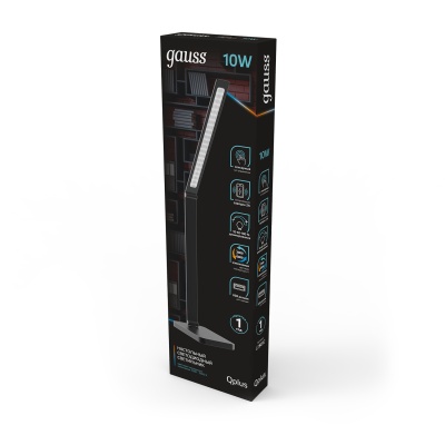 Светильник светодиодный настольный 10 Вт 600 лм 3000-6000К AC 220В Черный IP20 Металл, пластик складная стойка сенсорное управление яркости и температуры освещения беспроводная и USB зарядка телефона Qplus Gauss