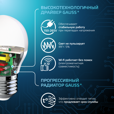 Лампа светодиодная LED 6.5 Вт 550 лм 4100К шар P45 нейтральный E27 AC 220В Black