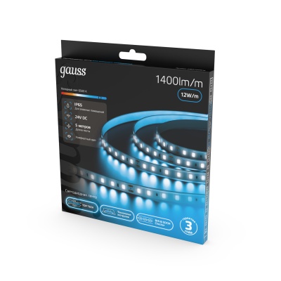 Лента светодиодная 12 Вт/м DC 24В 6500К IP65 120LED SMD2835 1400 лм/м Black Gauss