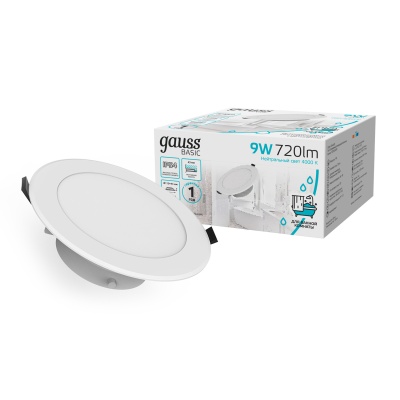 Светильник светодиодный ДВО 9 Вт 720 лм 4000К AC 220В IP54 круг D110х44мм монт d75мм Алюминий Basic Gauss