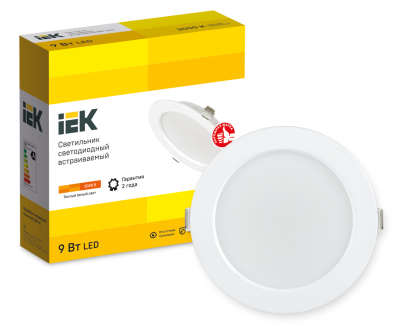 Светильник светодиодный встраиваемый ДВО 1612 белый круг 9Вт 3000К IP20