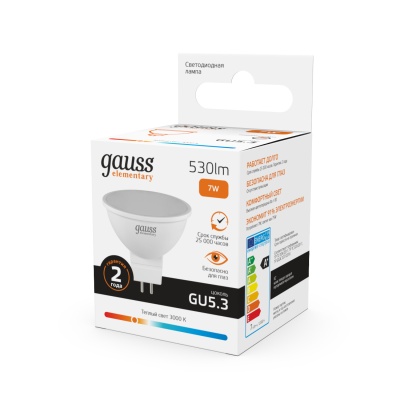 Лампа светодиодная LED 7 Вт 530 лм 3000К софит MR16 теплый GU5.3 AC 220В Elementary Gauss