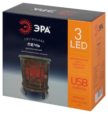 Новогодний декоративный светильник камин Печь, черный, 3 LED, 2*LR14(C), USB, 24*17*33 см EGNIK -P02