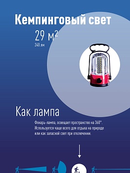 Фонарь кемпинговый аккумуляторный, 32 SMD LED, аккум. 2x 4V 0,9Ah, 240 Лм, 8 часов