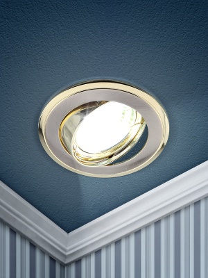 Светильник встраиваемый литой поворотный двойной контур MR16 KL22 А SN/G ,12V/220V, 50W сатин никель/золото (100/