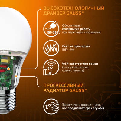 Лампа светодиодная LED 12 Вт 1150 лм 3000К А60 груша теплый E27 AC 220В Black Gauss