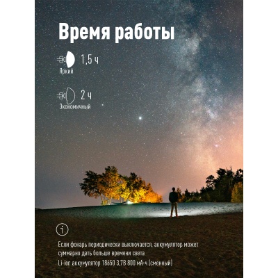 Фонарь налобный аккум/3ВтCOBLED/съемный Li-ion 18650 800mAh/ABS-пл/USB-шнур typeC