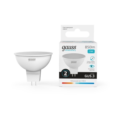 Лампа светодиодная LED 11 Вт 850 лм 4100К софит MR16 нейтральный GU5.3 AC 220В Elementary Gauss