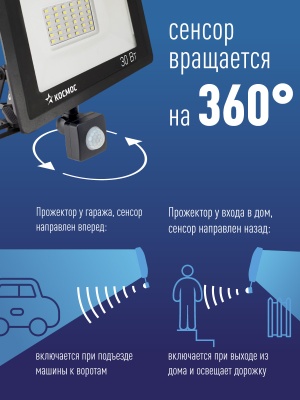 Прожектор светодиодный ДО-30Вт с ИК-Датчиком 6500К1600Лм IP65