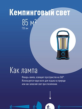 Фонарь кемпинговый аккумуляторный , 4х3W COB LED, аккум. 4V 2Ah, 720Lm, 13 часов,