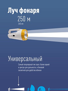 Фонарь-прожектор аккумуляторный , 3W LED, аккум. 4V 2Ah, 240Lm, 16 часов,