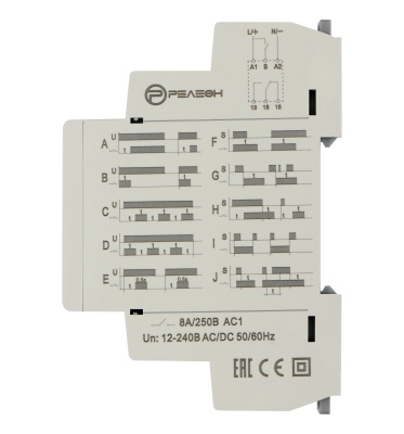 Реле времени многофункциональное, 1 переключающий контакт 8А (12-240 AC/DC)